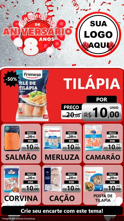 Modelo de Rede Social para Stories com o tema Promoção de Aniversário - 8 Anos para Peixaria