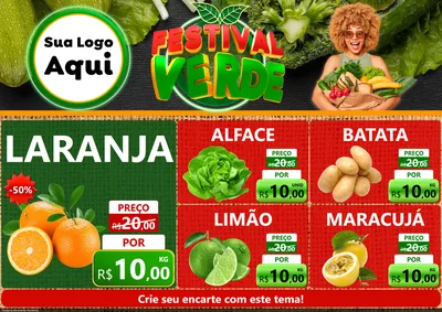 Modelo de Encarte para Encarte A4 Horizontal com o tema Festival Verde para Hortifrúti
