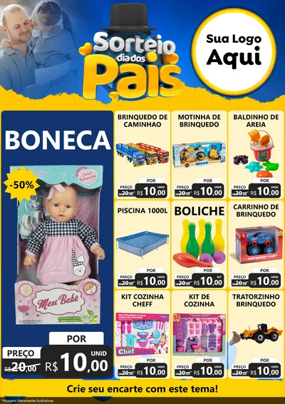 Modelo de Encarte para Encarte A4 Vertical com o tema Sorteio Dia Dos Pais para Brinquedos