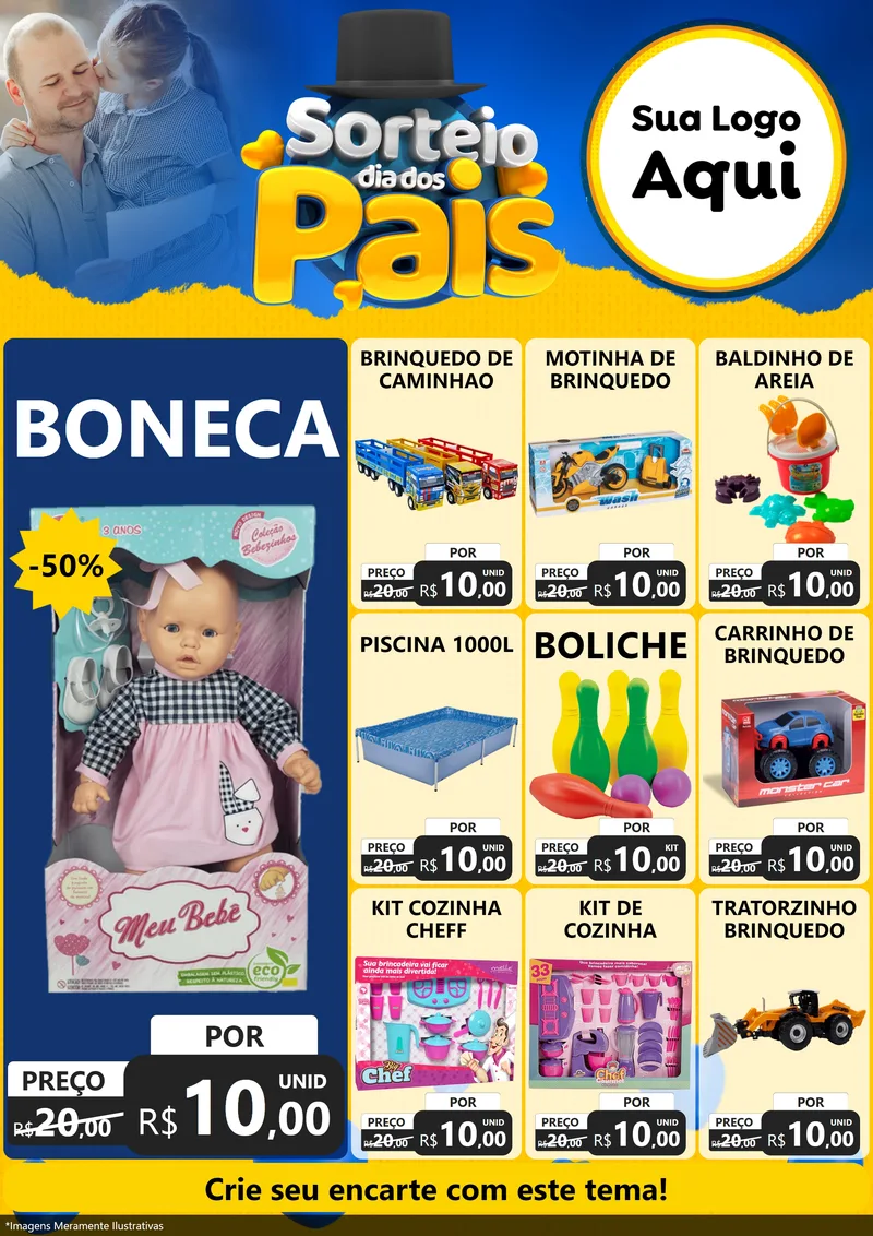 Modelo de Encarte para Encarte A4 Vertical com o tema Sorteio Dia Dos Pais para Brinquedos
