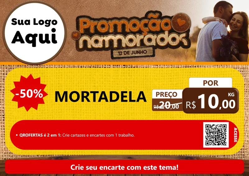 Modelo de Cartaz para Cartaz A4 Horizontal com o tema Promoção Namorados para Frios e Laticínios