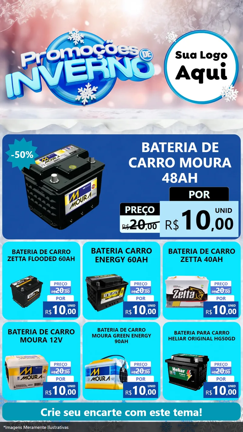 Modelo de Rede Social para Stories com o tema Promoções de Inverno para Baterias Elétricas
