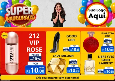 Modelo de Encarte para Encarte A4 Horizontal com o tema Super Inauguração para Perfumes