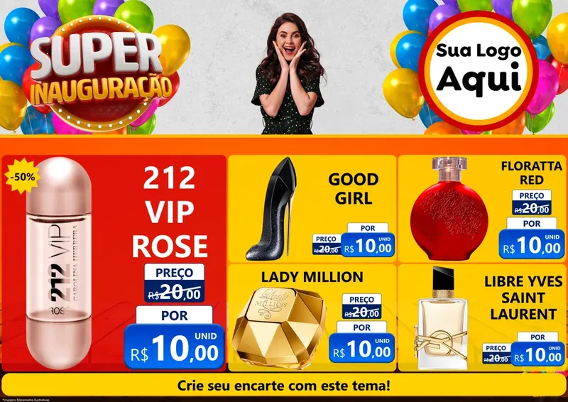 Modelo de Encarte para Encarte A4 Horizontal com o tema Super Inauguração para Perfumes