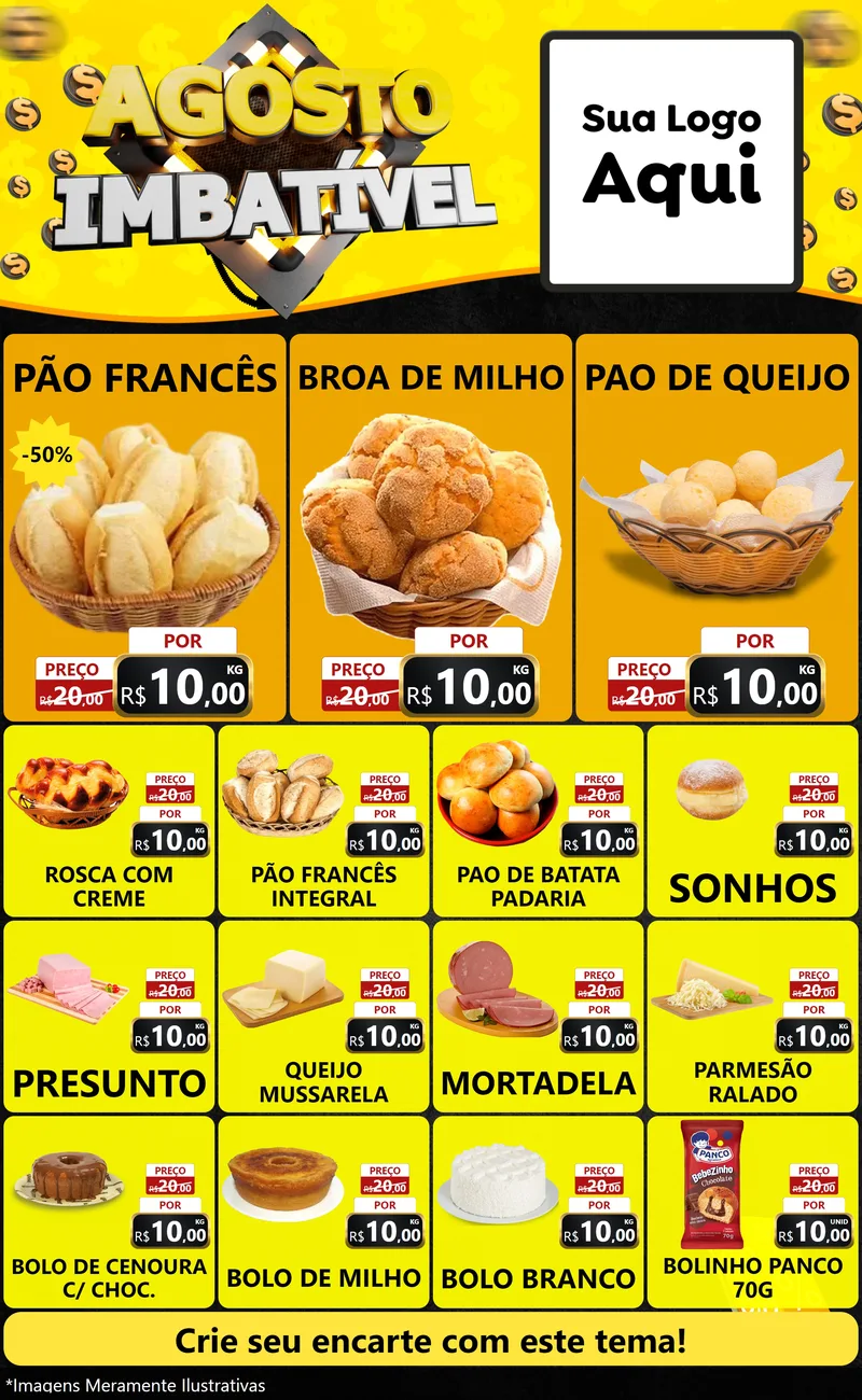 Modelo de Encarte para Encarte Grande com o tema Agosto Imbatível para Padaria