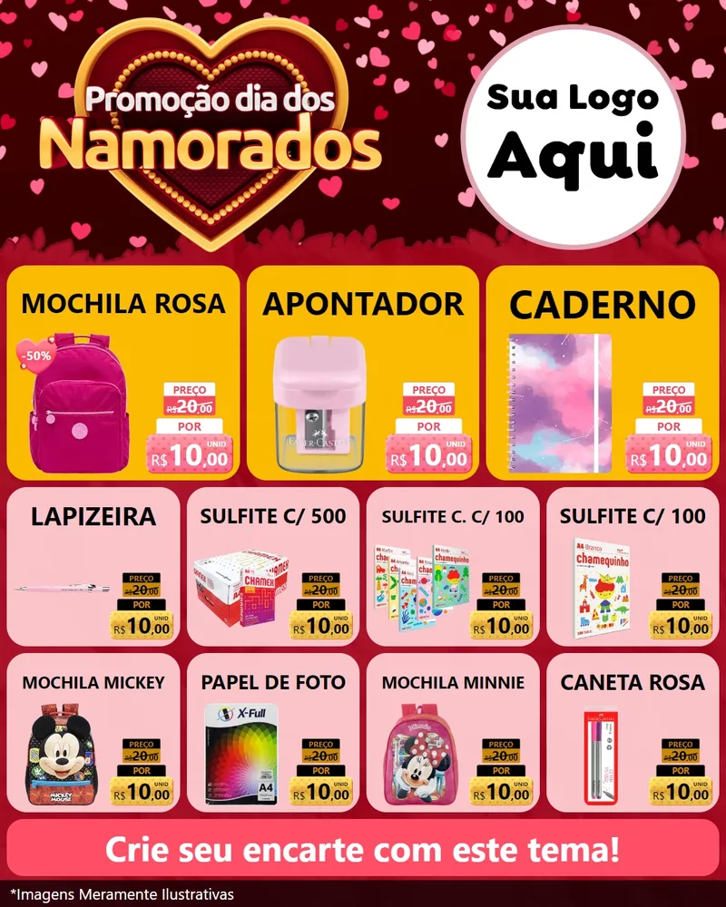 Modelo de Rede Social para Feed Instagram com o tema Promoção Dia Dos Namorados para Papelaria