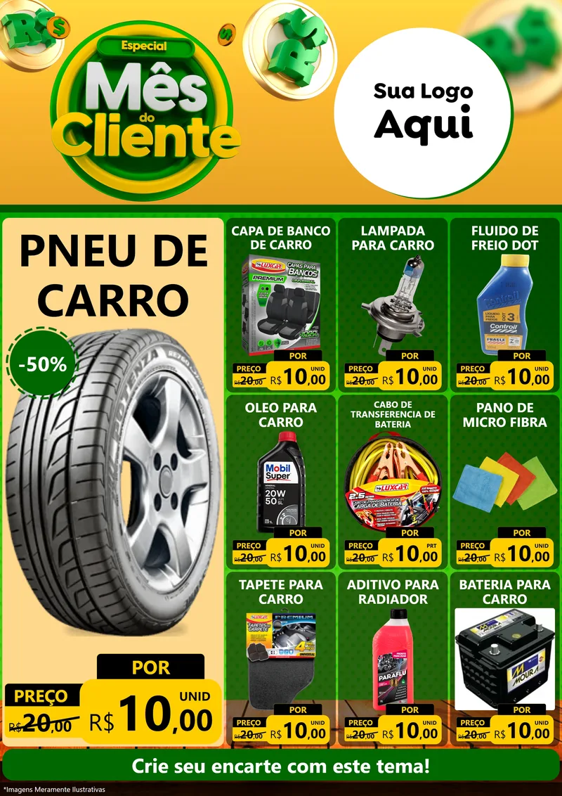 Modelo de Encarte para Encarte A4 Vertical com o tema Especial Mês do Cliente para Auto peças