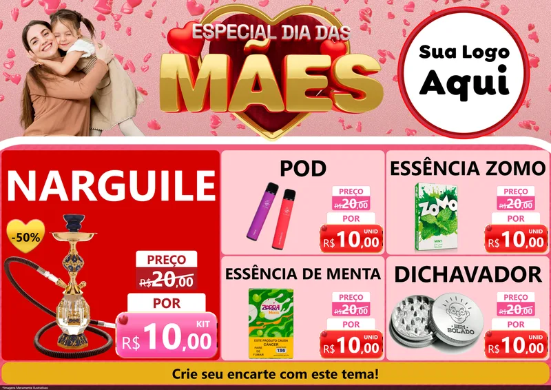 Modelo de Encarte para Encarte A4 Horizontal com o tema Especial Dia Das Mães para Tabacaria