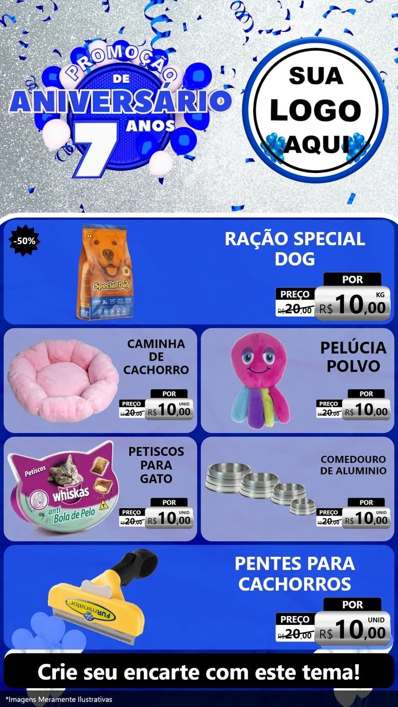Modelo de TV para TV Vertical com o tema Promoção de Aniversário - 7 Anos para Pet Shop