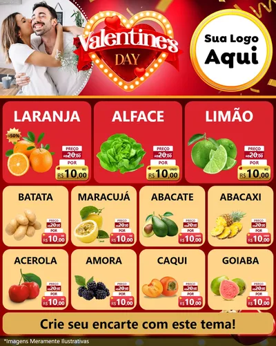 Modelo de Rede Social para Feed Instagram com o tema Valentine's Day para Hortifrúti