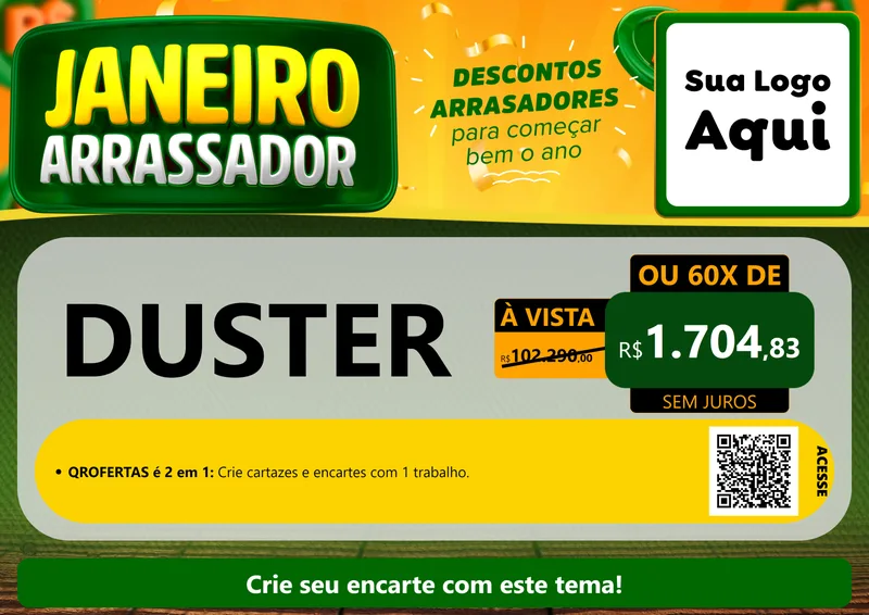 Modelo de Cartaz para Cartaz A4 Horizontal com o tema Janeiro Arrasador para Concessionaria de Carros