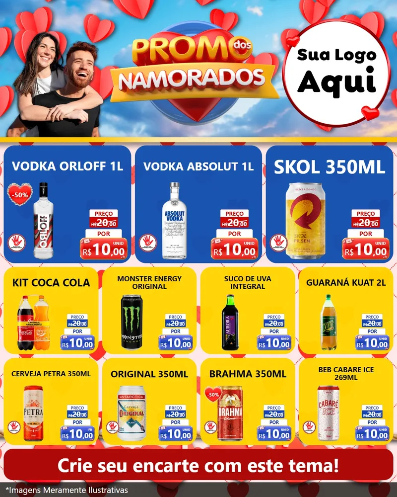 Modelo de Rede Social para Feed Instagram com o tema Promo dos Namorados para Distribuidora de bebidas