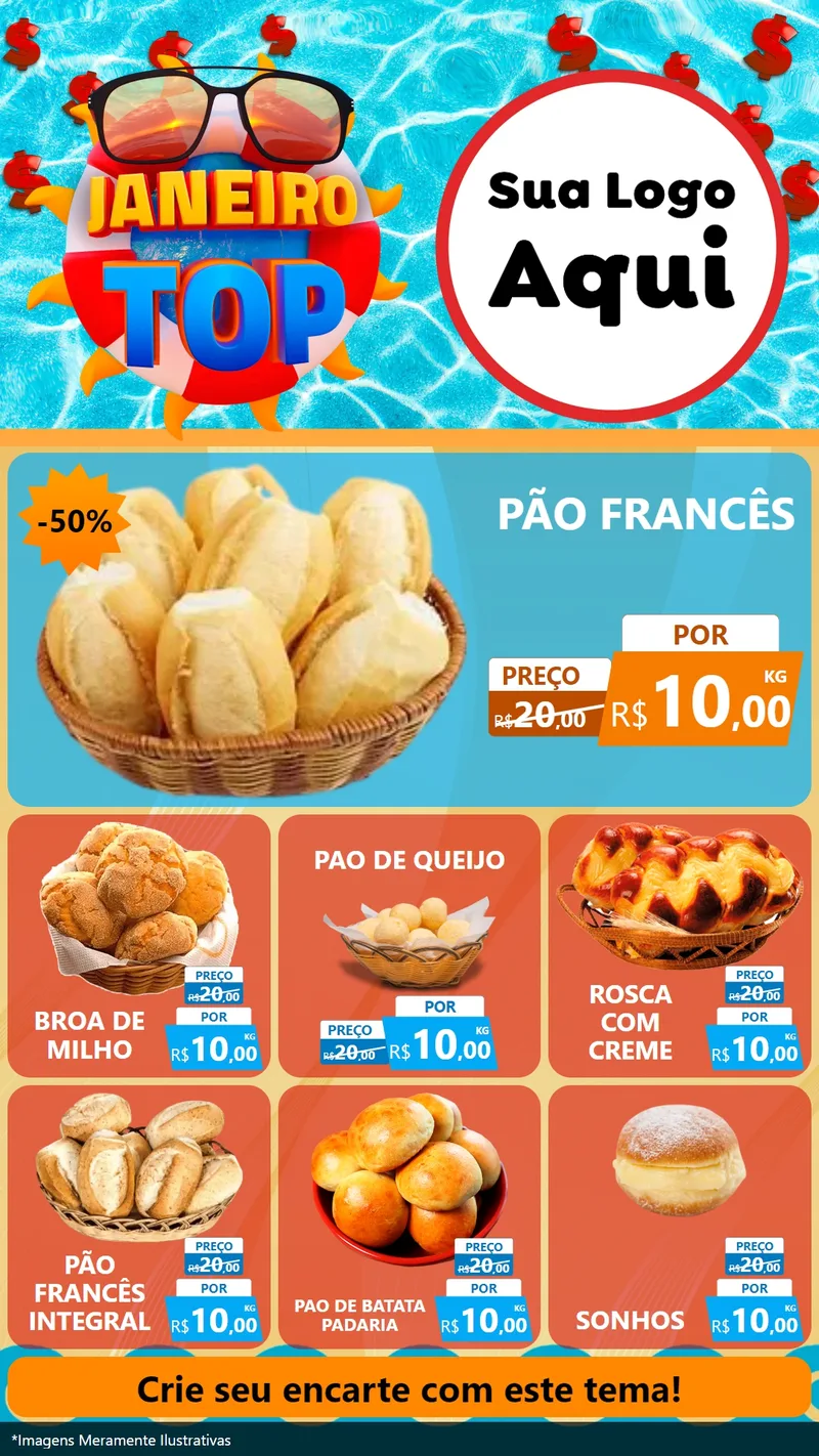 Modelo de Rede Social para Stories com o tema Janeiro Top para Padaria
