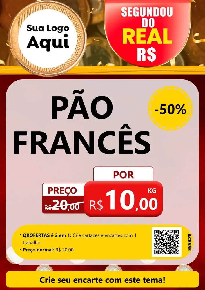 Modelo de Cartaz para Cartaz A4 Vertical com o tema Segundou do Real para Padaria