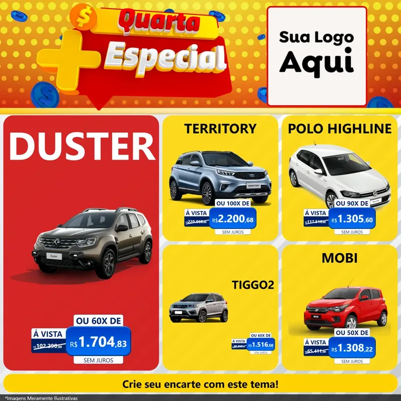 Modelo de Rede Social para Feed Facebook com o tema Quarta Mais Especial para Concessionaria de Carros