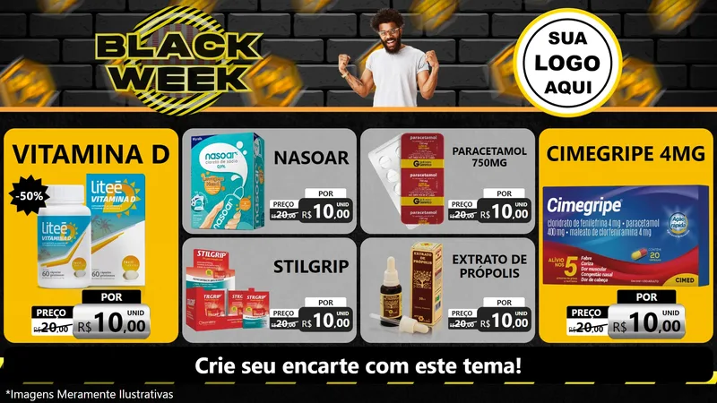 Modelo de TV para TV Horizontal com o tema Black Week para Farmácia