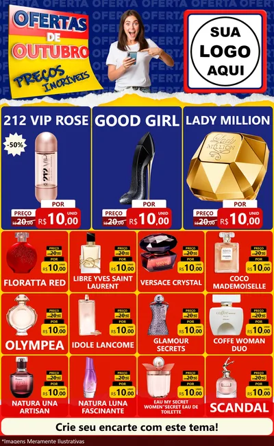 Modelo de Encarte para Encarte Grande com o tema Ofertas de Outubro - Preços Incríveis para Perfumes