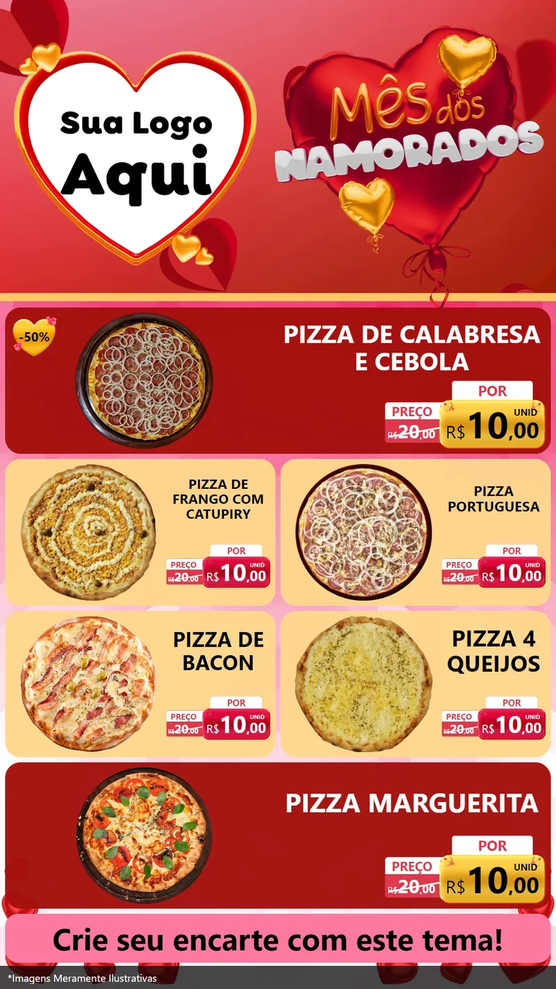 Modelo de TV para TV Vertical com o tema Mês dos Namorados para Pizzaria