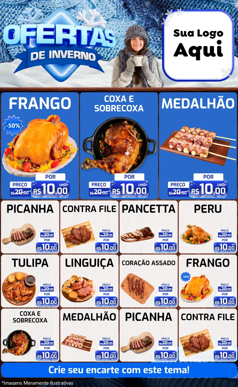 Modelo de Encarte para Encarte Grande com o tema Ofertas de Inverno para Assados