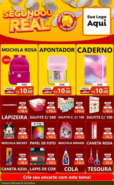 Modelo de Encarte para Encarte Grande com o tema Segundou do Real para Papelaria
