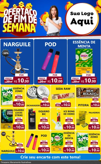 Modelo de Encarte para Encarte Grande com o tema Ofertaço de Fim de Semana para Tabacaria
