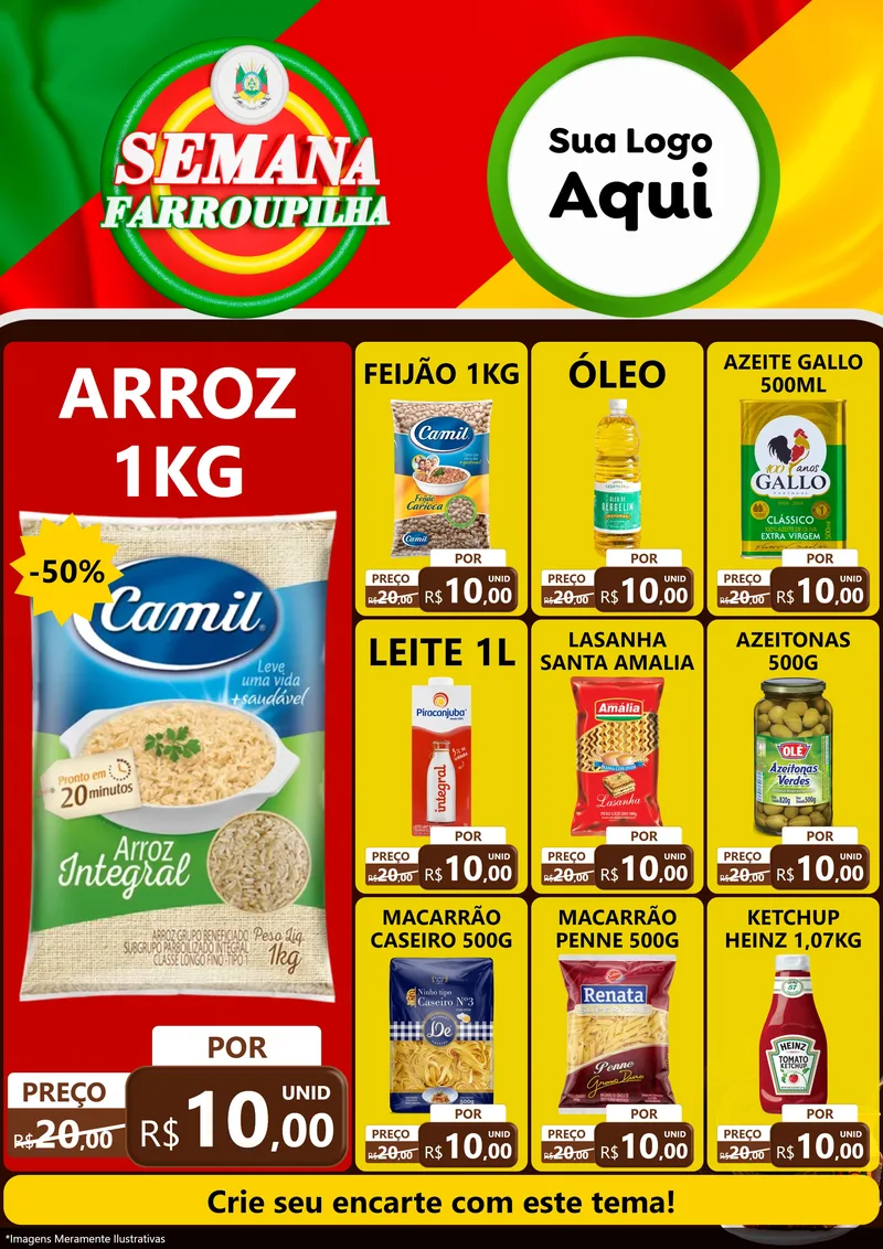 Modelo de Encarte para Encarte A4 Vertical com o tema Semana Farroupilha para Supermercado