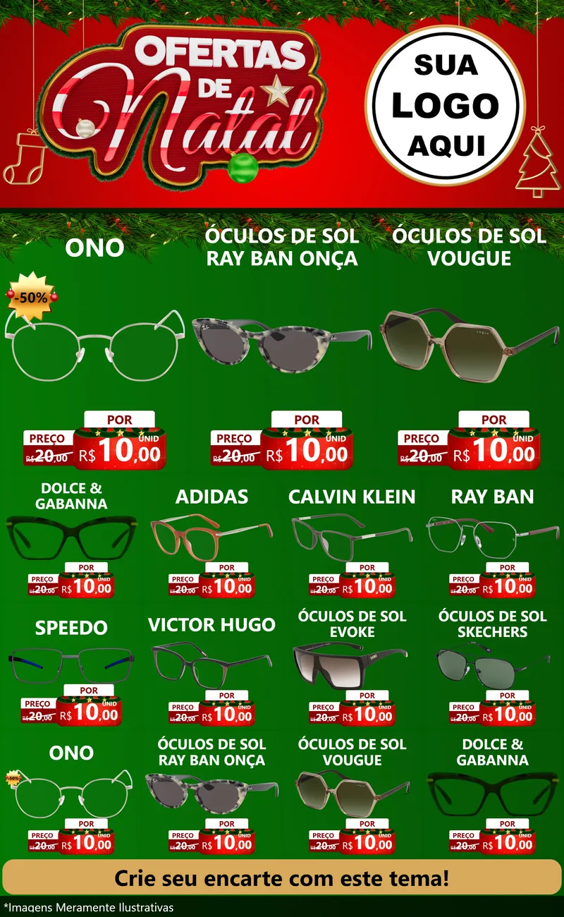 Modelo de Encarte para Encarte Grande com o tema Ofertas de Natal para Óticas
