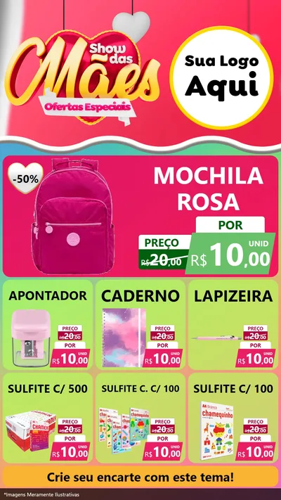 Modelo de Rede Social para Stories com o tema Show das Mães - Ofertas Especiais para Papelaria