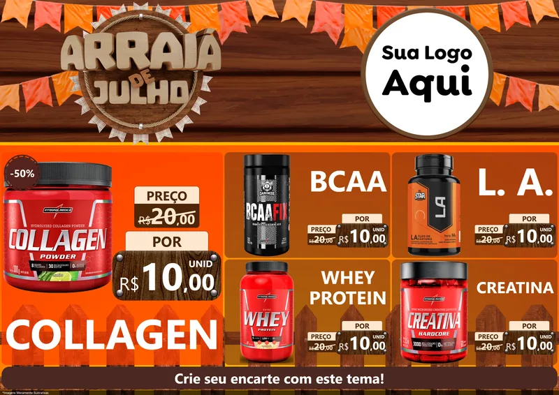 Modelo de Encarte para Encarte A4 Horizontal com o tema Arraiá de Julho - Junina para Suplementos alimentares