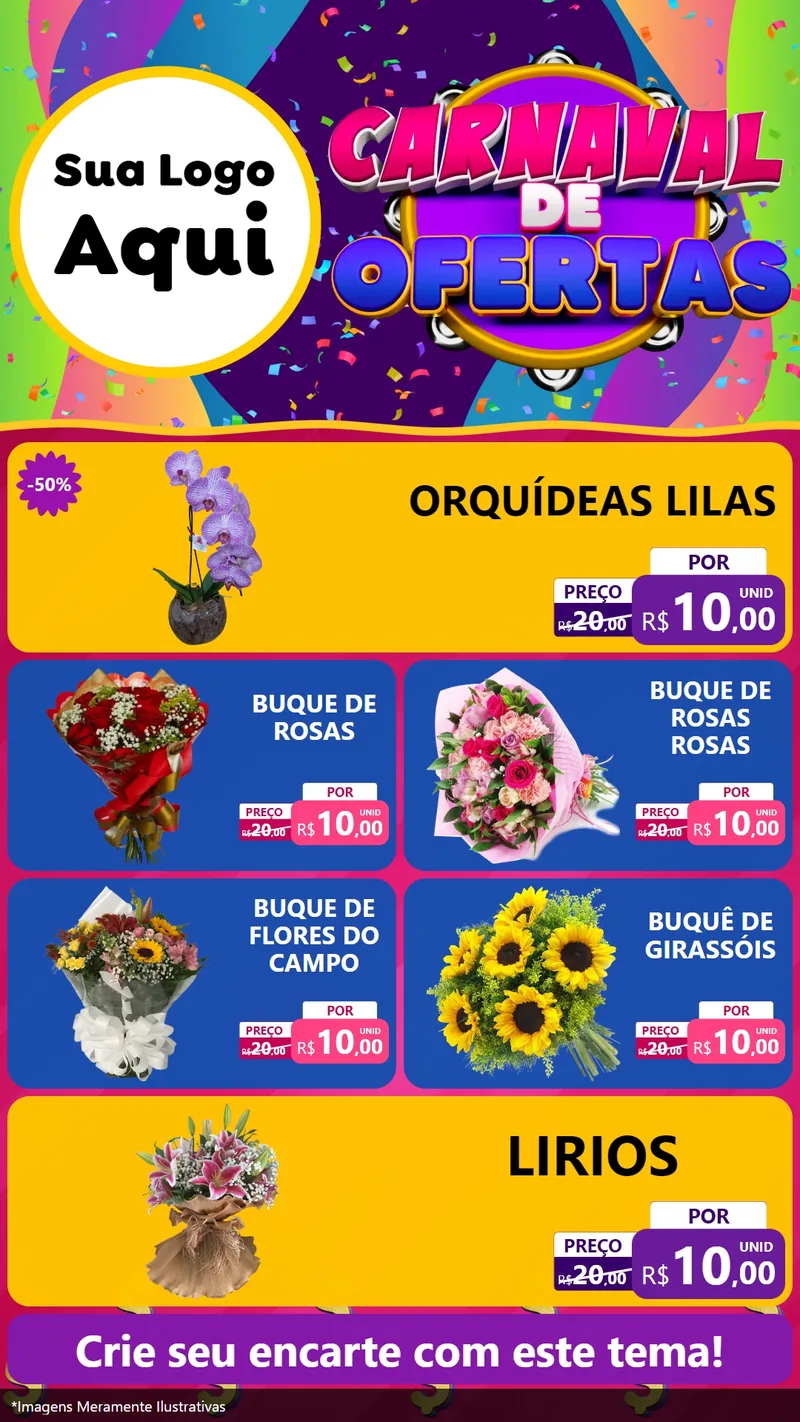 Modelo de TV para TV Vertical com o tema Carnaval de Ofertas para Floricultura e jardim