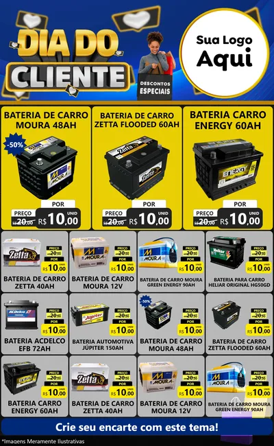 Modelo de Encarte para Encarte Grande com o tema Dia Do Cliente para Baterias Elétricas