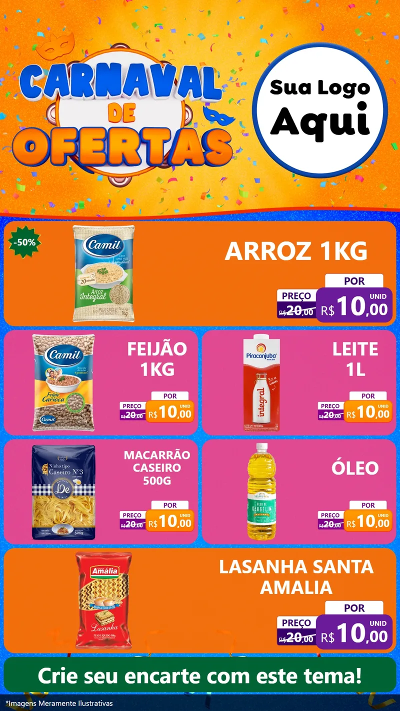 Modelo de TV para TV Vertical com o tema Carnaval de Ofertas para Supermercado
