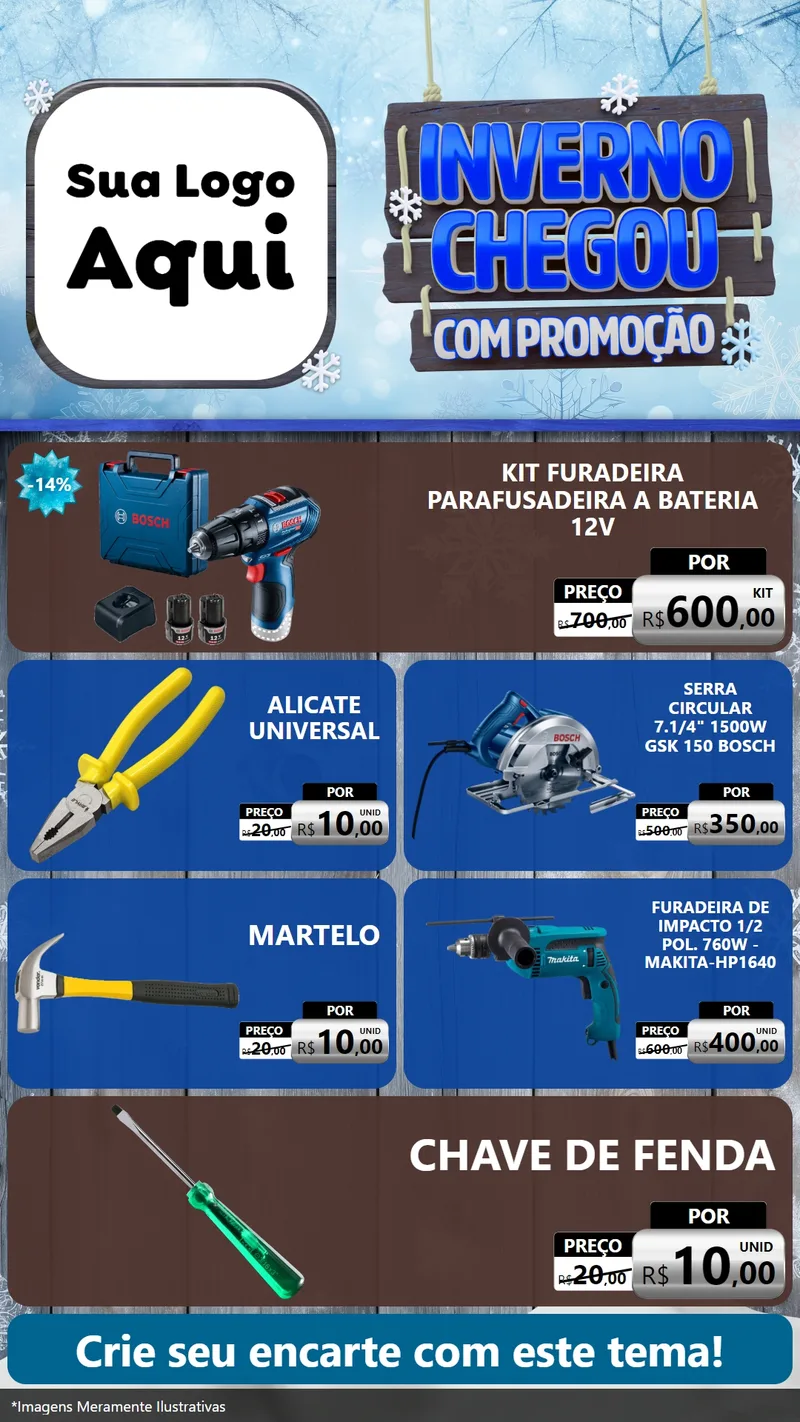 Modelo de TV para TV Vertical com o tema Inverno Chegou Com Promoção para Maquinas e Ferramentas
