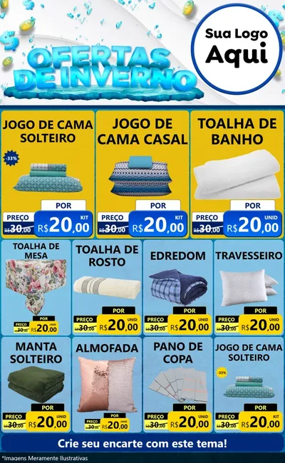 Modelo de Encarte para Encarte Grande com o tema Ofertas de Inverno para Cama, Mesa e Banho