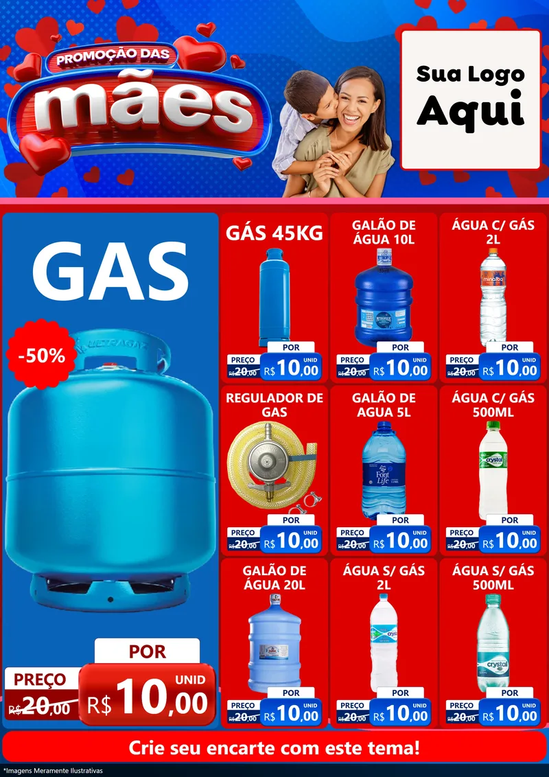 Modelo de Encarte para Encarte A4 Vertical com o tema Promoção das Mães para Água e gás