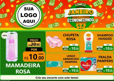 Modelo de Encarte para Encarte A4 Horizontal com o tema Comece Janeiro Economizando para Bebês