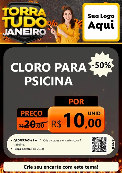 Modelo de Cartaz para Cartaz A4 Vertical com o tema Torra Tudo Janeiro para Produtos para Piscina