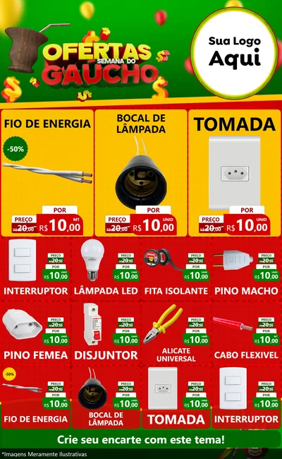 Modelo de Encarte para Encarte Grande com o tema Ofertas Semana Do Gaúcho para Materiais Elétricos