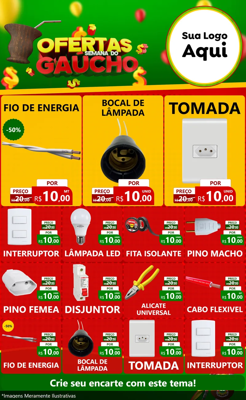 Modelo de Encarte para Encarte Grande com o tema Ofertas Semana Do Gaúcho para Materiais Elétricos