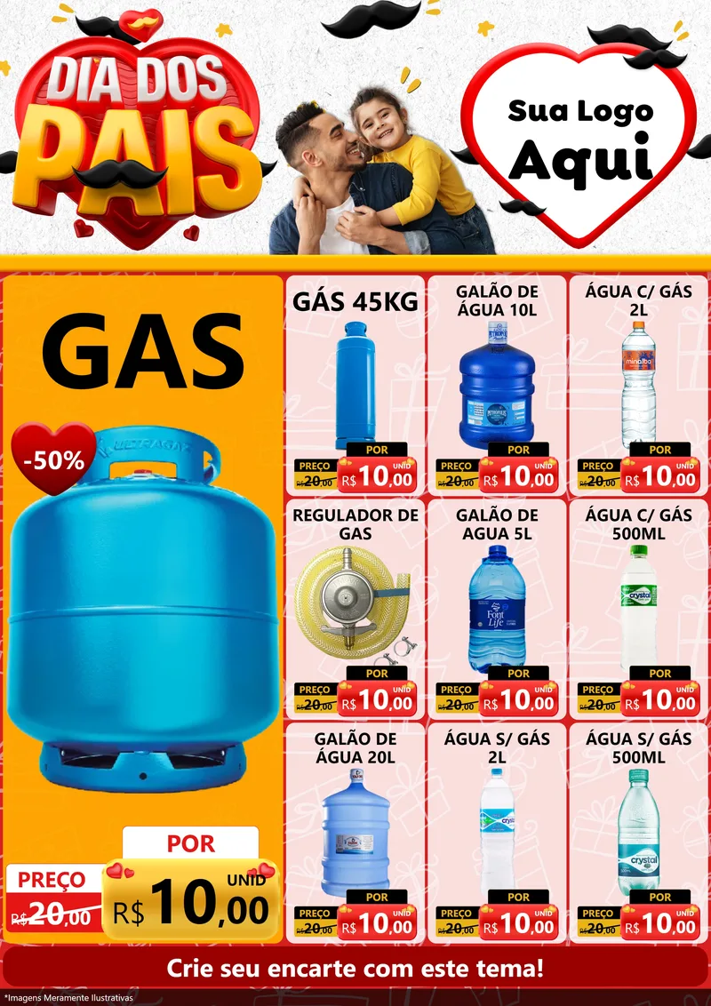 Modelo de Encarte para Encarte A4 Vertical com o tema Dia dos Pais para Água e gás