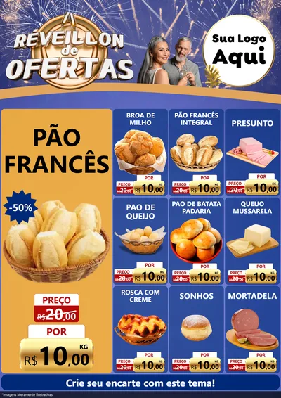 Modelo de Encarte para Encarte A4 Vertical com o tema Réveillon de Ofertas para Padaria