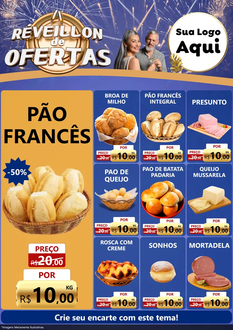 Modelo de Encarte para Encarte A4 Vertical com o tema Réveillon de Ofertas para Padaria