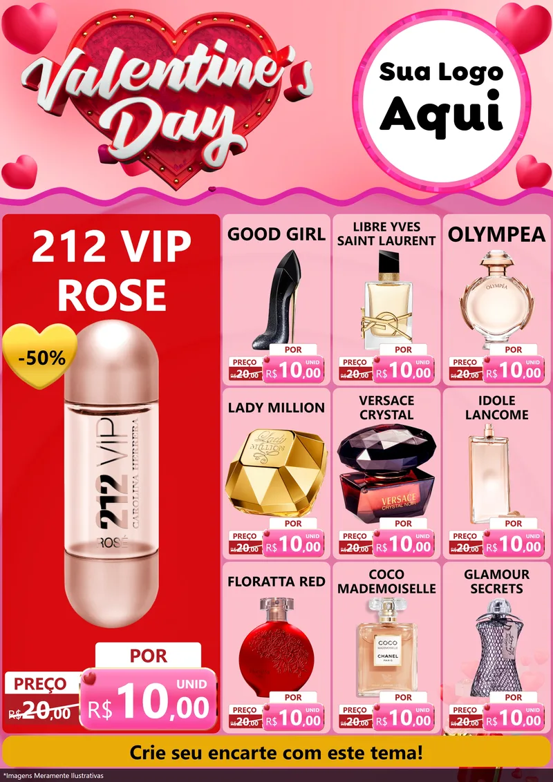 Modelo de Encarte para Encarte A4 Vertical com o tema Valentine's Day para Perfumes