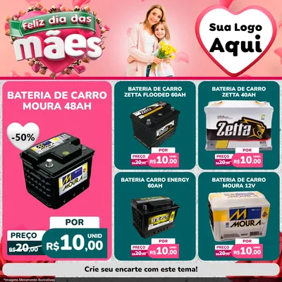 Modelo de Rede Social para Feed Facebook com o tema Feliz Dia das Mães para Baterias Elétricas
