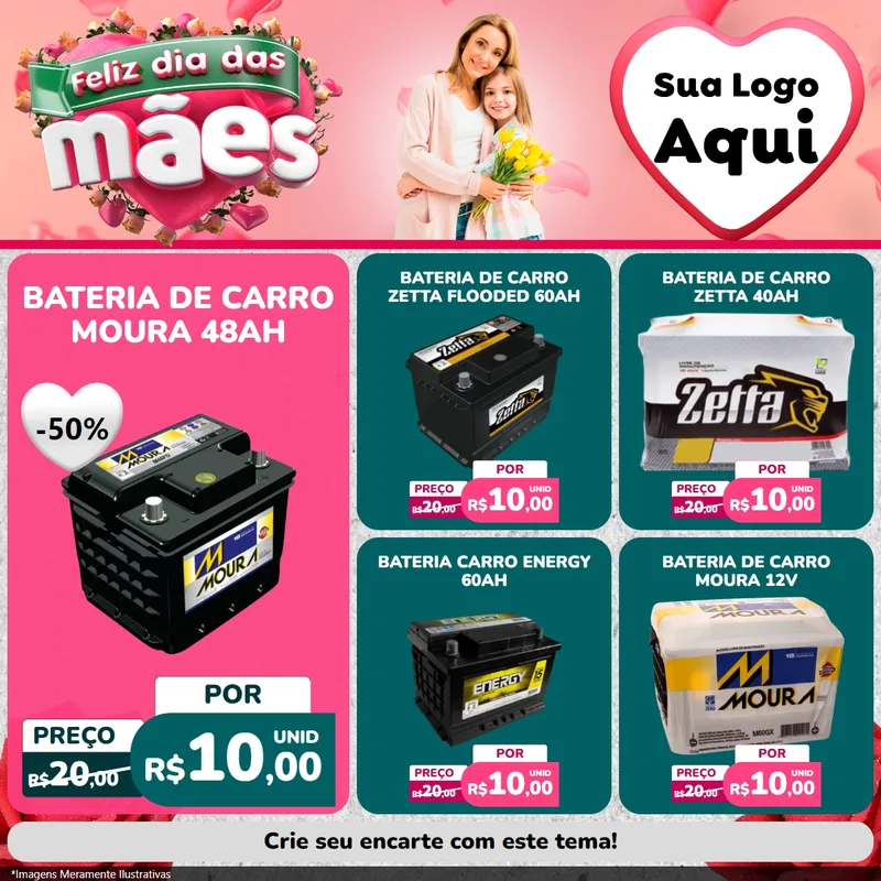Modelo de Rede Social para Feed Facebook com o tema Feliz Dia das Mães para Baterias Elétricas