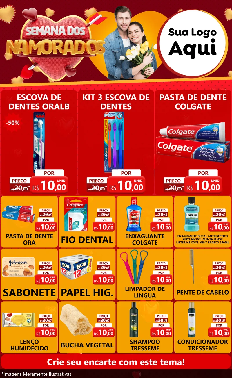 Modelo de Encarte para Encarte Grande com o tema Semana dos Namorados para Higiene Pessoal