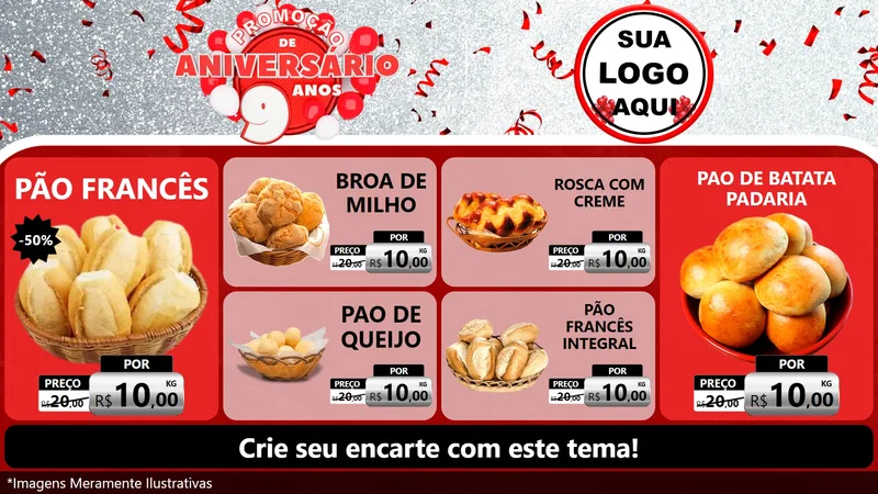 Modelo de TV para TV Horizontal com o tema Promoção de Aniversário - 9 Anos para Padaria