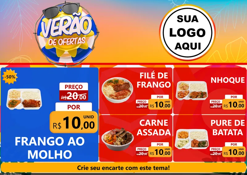 Modelo de Encarte para Encarte A4 Horizontal com o tema Verão de Ofertas para Restaurante