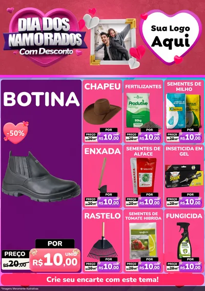 Modelo de Encarte para Encarte A4 Vertical com o tema Dia Dos Namorados Com Desconto para Agropecuária