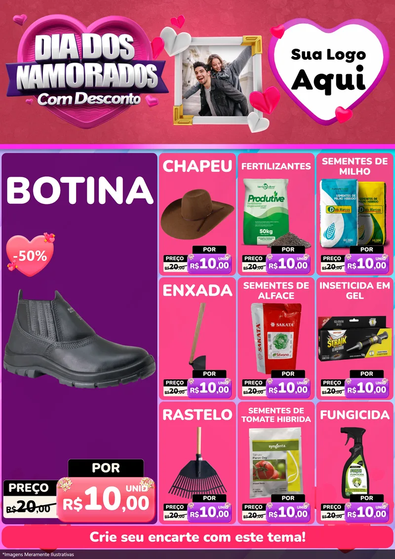 Modelo de Encarte para Encarte A4 Vertical com o tema Dia Dos Namorados Com Desconto para Agropecuária